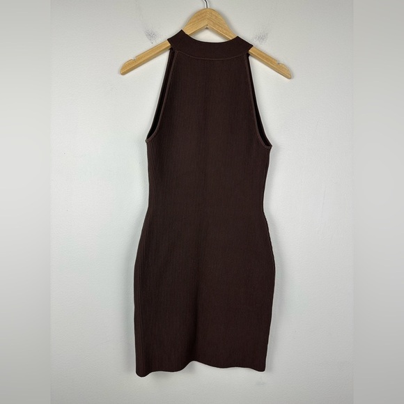 Babaton Sculpt Knit Halter Ribbed Brown Stretch Mini Dress Women’s Sz M - Picture 7 of 10